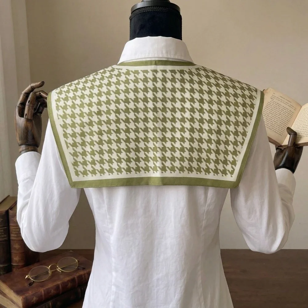 Old Money Art Print Sailor Bib Green Houndstooth Collar Neck Scarf Academia